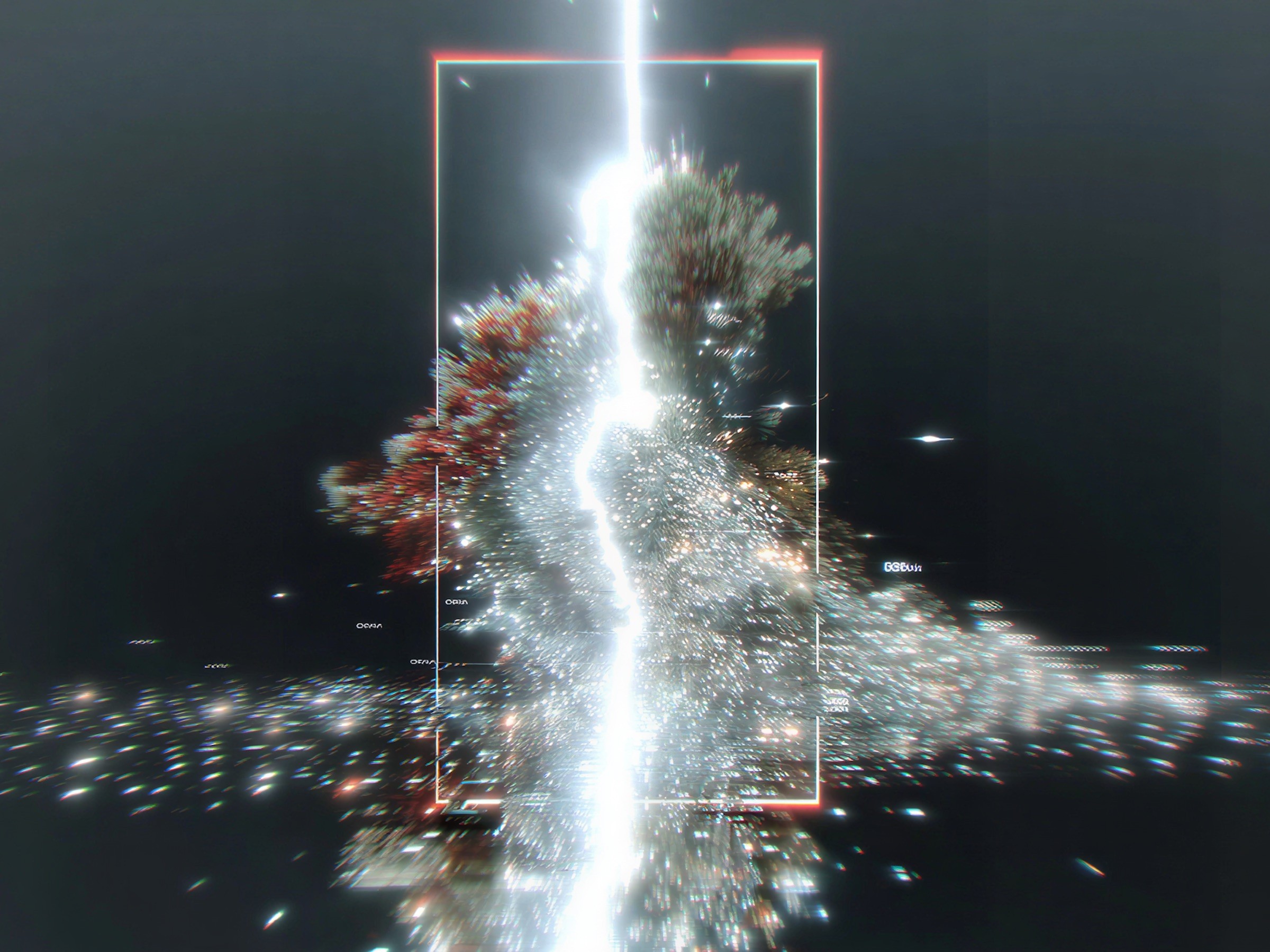 Un faisceau de lumière vertical projetant des étincelles dans un cadre fin.